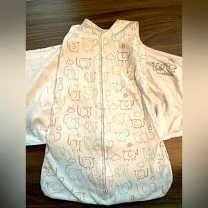 Halo SleepSack Swaddle in White and Blue elephant print size Newborn